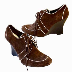 NASCAR Official Shoe Brown Suede Wedge Lace-Up